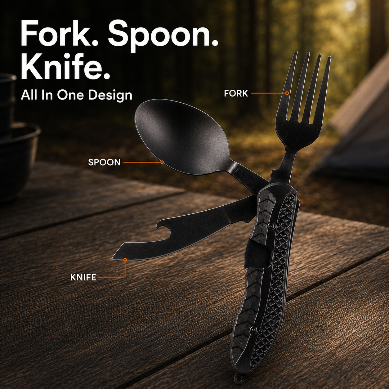 ✨ Compact 3-in-1 Camping Flatware – Foldable Fork, Spoon & Knife for Travel