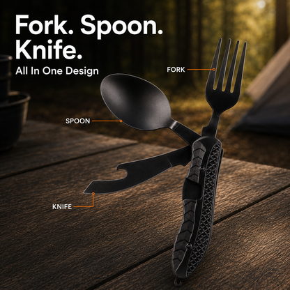 ✨ Compact 3-in-1 Camping Flatware – Foldable Fork, Spoon & Knife for Travel