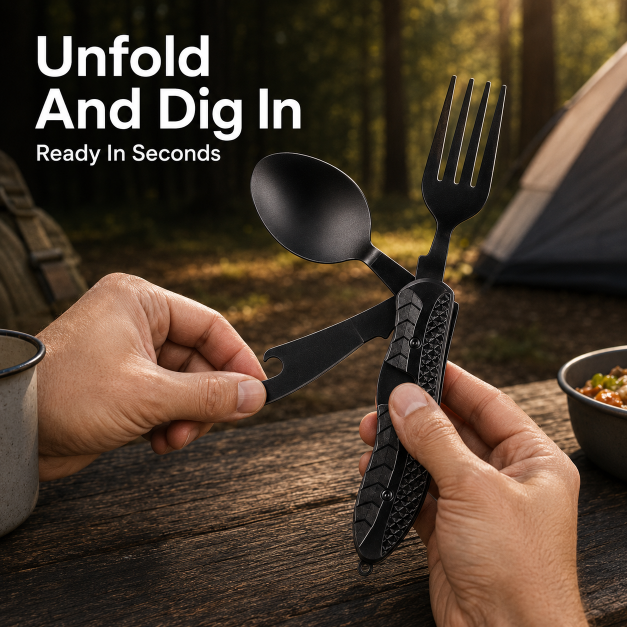 🏕️ Compact 3-in-1 Camping Flatware – Foldable Fork, Spoon & Knife for Travel