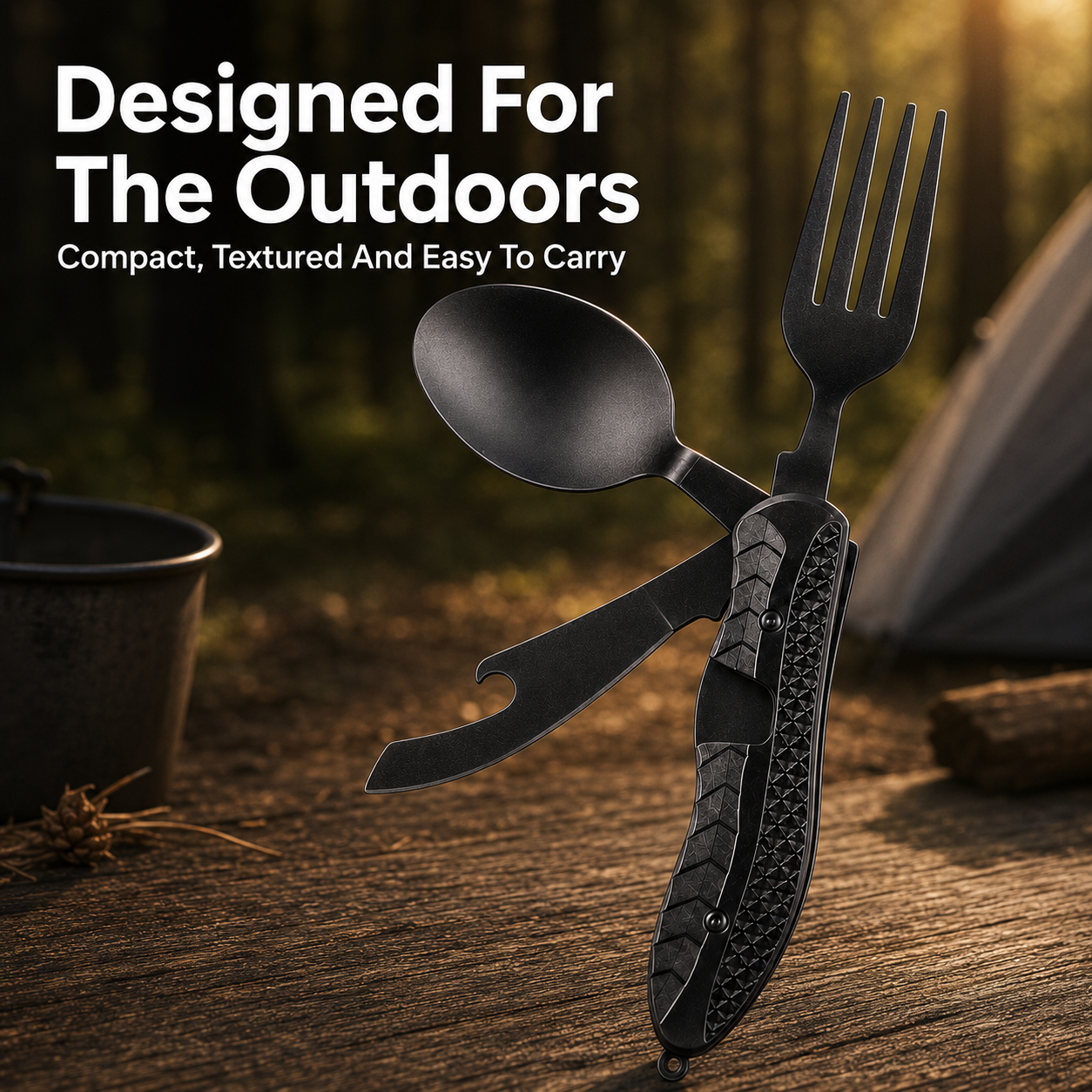 🏕️ Compact 3-in-1 Camping Flatware – Foldable Fork, Spoon & Knife for Travel