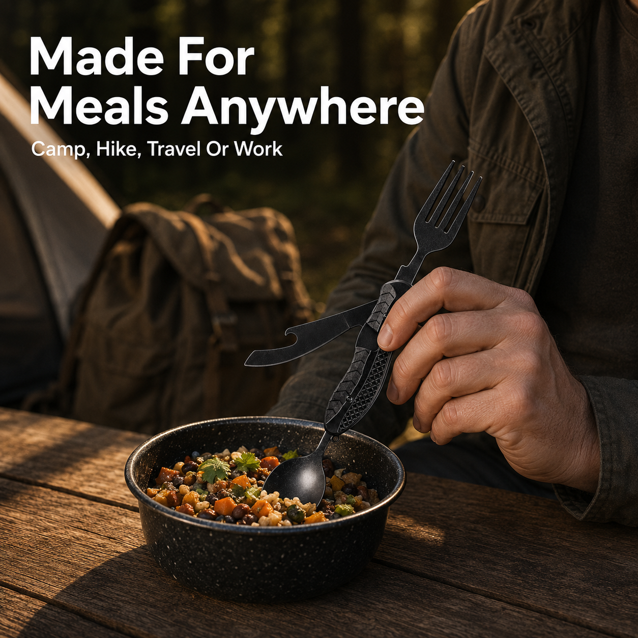 ✨ Compact 3-in-1 Camping Flatware – Foldable Fork, Spoon & Knife for Travel