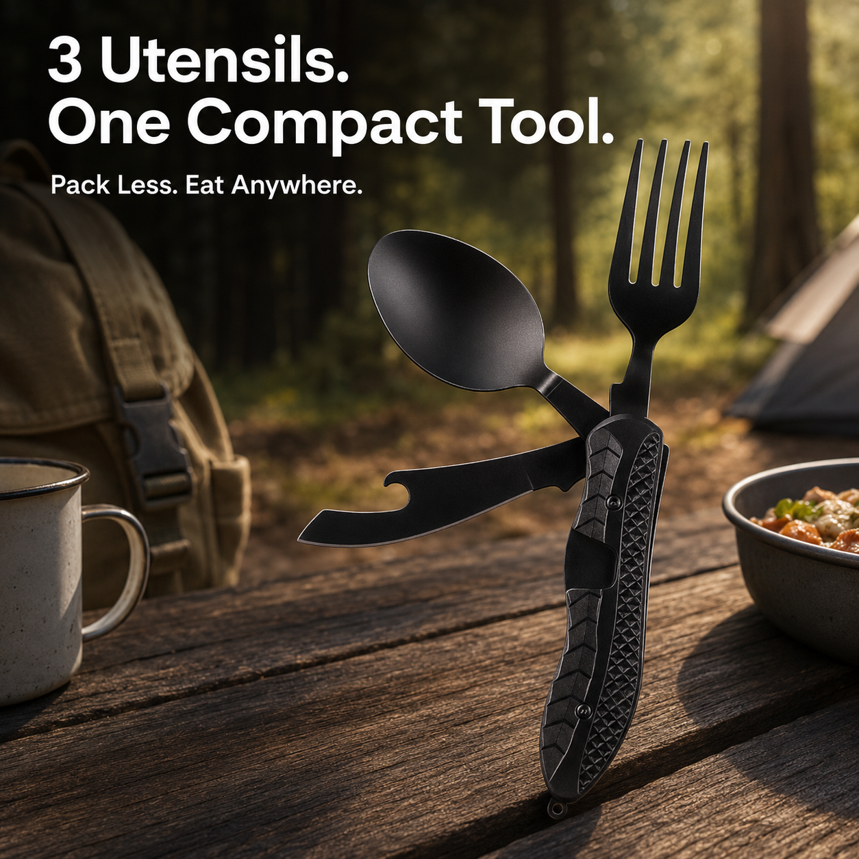 🏕️ Compact 3-in-1 Camping Flatware – Foldable Fork, Spoon & Knife for Travel