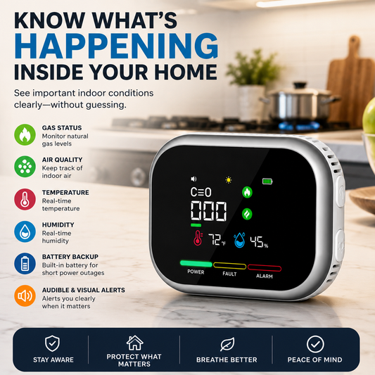 🔥6-in-1 Portable Gas Leak Detector & Air Quality Monitor - Temp & Humidity Sensor for Kitchen, Home & RV Safety