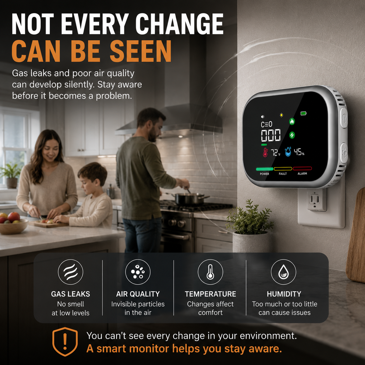 🔥6-in-1 Portable Gas Leak Detector & Air Quality Monitor - Temp & Humidity Sensor for Kitchen, Home & RV Safety