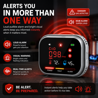🔥6-in-1 Portable Gas Leak Detector & Air Quality Monitor - Temp & Humidity Sensor for Kitchen, Home & RV Safety