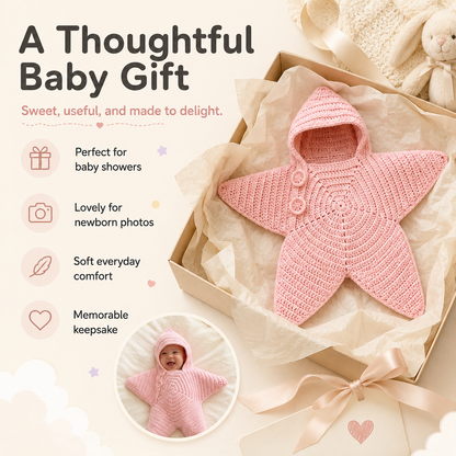 ✨Baby Starfish Knitted Romper - Adorable Hooded Photo Outfit