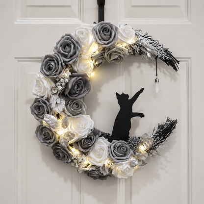 ✨Last Day 50% OFF - Handmade Halloween Cat Wreath🐈‍⬛🌙