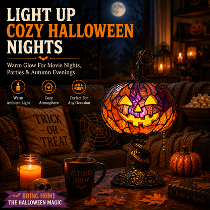 🎃🎃 Halloween Pumpkin Glow Lamp – Vintage Stained-Glass-Style Table Light