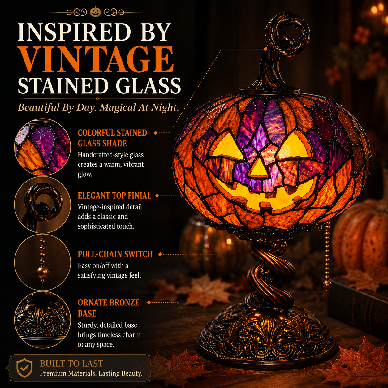🎃🎃 Halloween Pumpkin Glow Lamp – Vintage Stained-Glass-Style Table Light