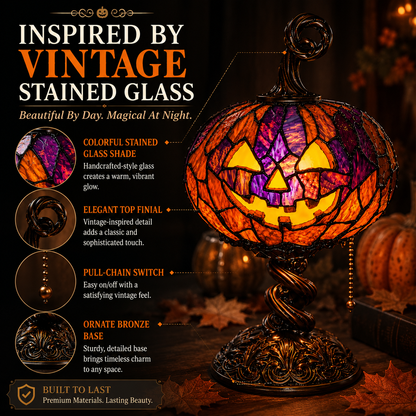 🎃🎃 Halloween Pumpkin Glow Lamp – Vintage Stained-Glass-Style Table Light