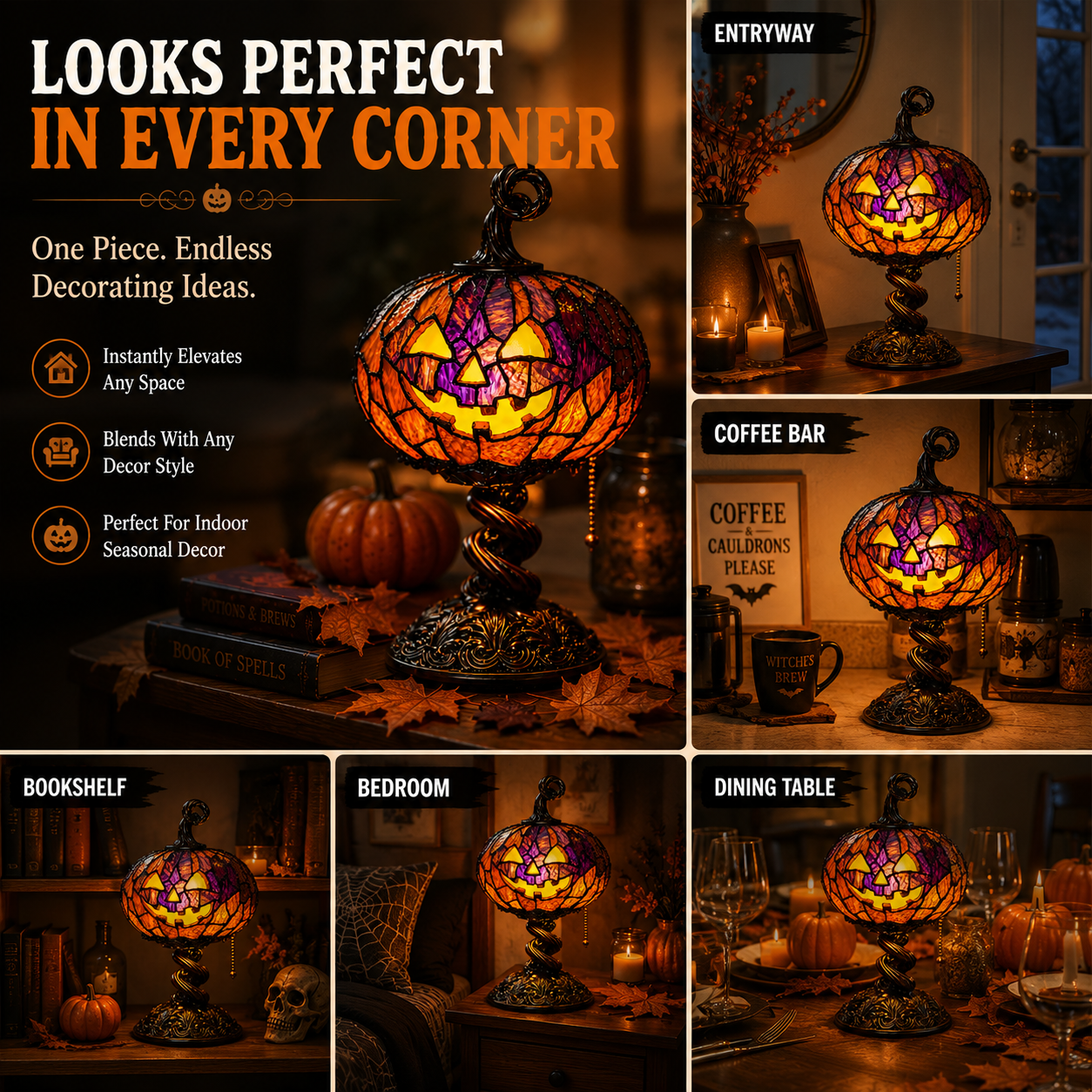 🎃🎃 Halloween Pumpkin Glow Lamp – Vintage Stained-Glass-Style Table Light