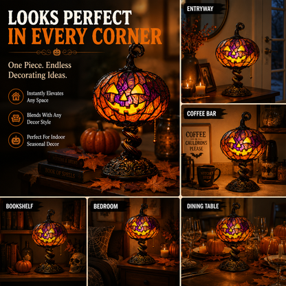 🎃🎃 Halloween Pumpkin Glow Lamp – Vintage Stained-Glass-Style Table Light
