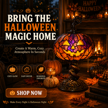 🎃🎃 Halloween Pumpkin Glow Lamp – Vintage Stained-Glass-Style Table Light