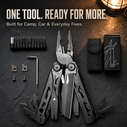 16-in-1 Camping Multi-Tool with Full-Size Scissors & Carrying Pouch