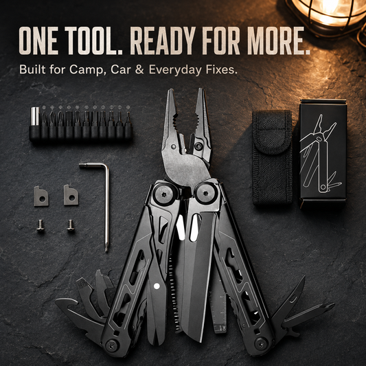 🚀16-in-1 Multitool with Large Scissors | Compact Outdoor Tool for Camping & Repairs