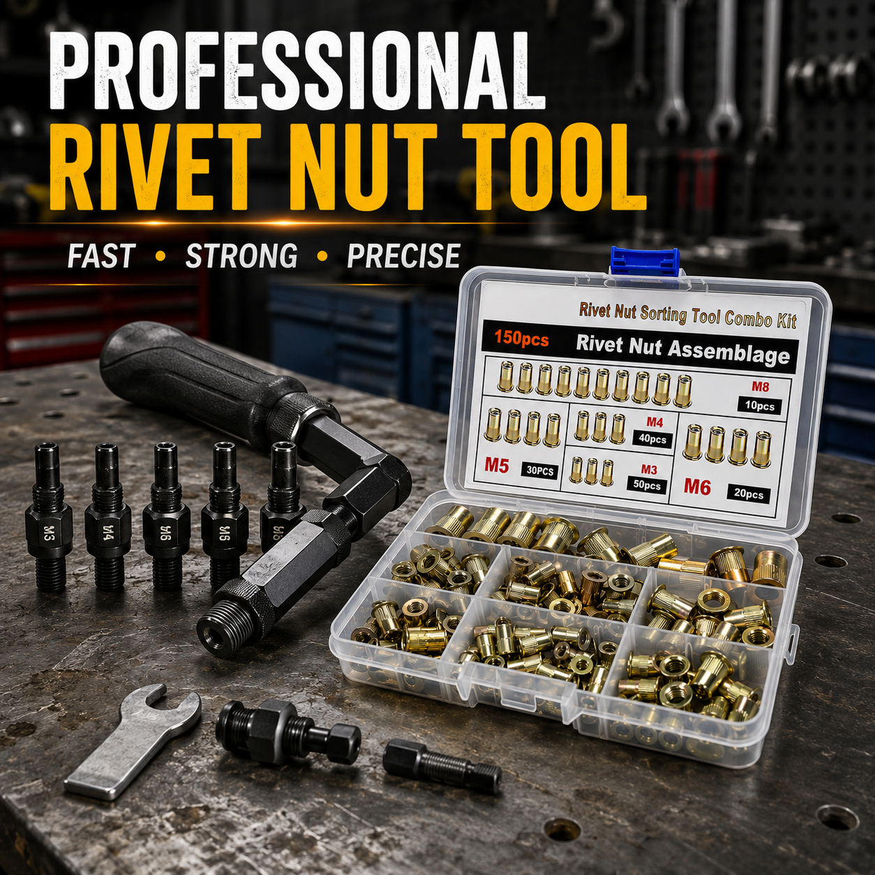 🚀Head Rivet Nut Tool-M3 M4 M5 M6 M8 Rivnut Kit-Carbon Steel Rivnut Set