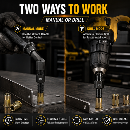 🛠️🛠️Manual or Drill. One Tool Does It All- 2-in-1 Rivet Nut Tool Kit