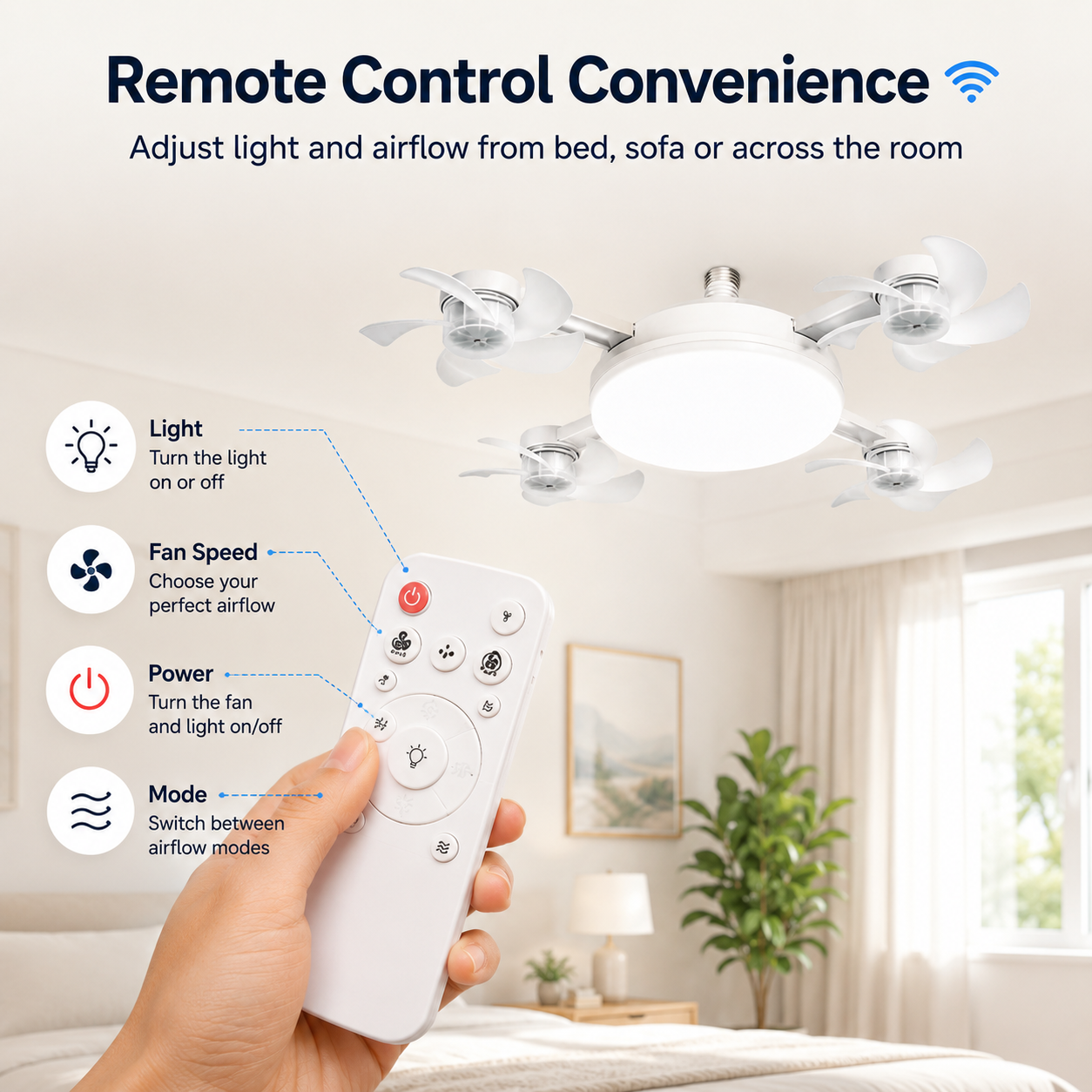 🔥 E27 Screw-In Ceiling Fan Light – 19.69" LED Cooling Fan with Remote for Hot Rooms