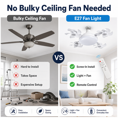 🔥 E27 Screw-In Ceiling Fan Light – 19.69" LED Cooling Fan with Remote for Hot Rooms