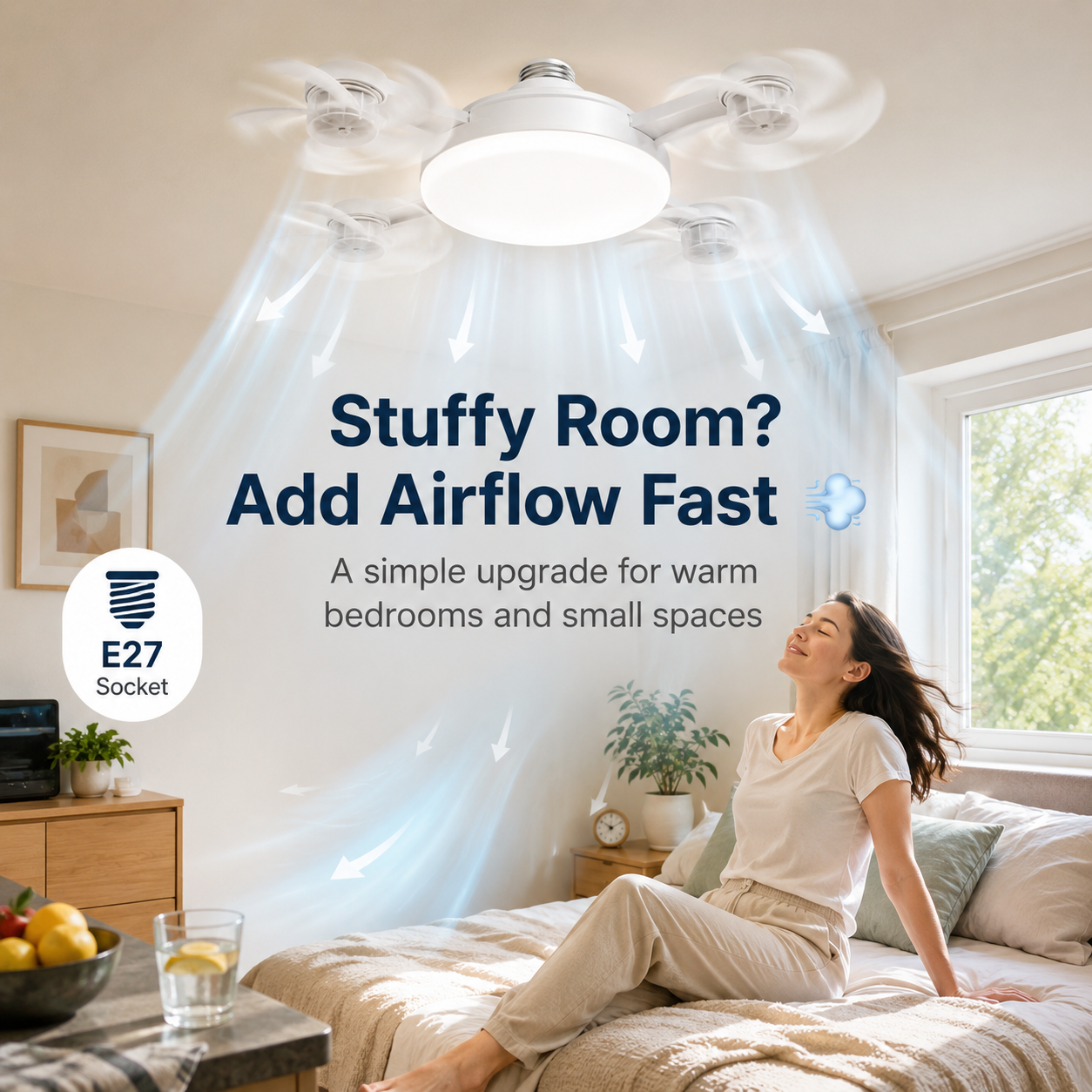 🔥 E27 Screw-In Ceiling Fan Light – 19.69" LED Cooling Fan with Remote for Hot Rooms