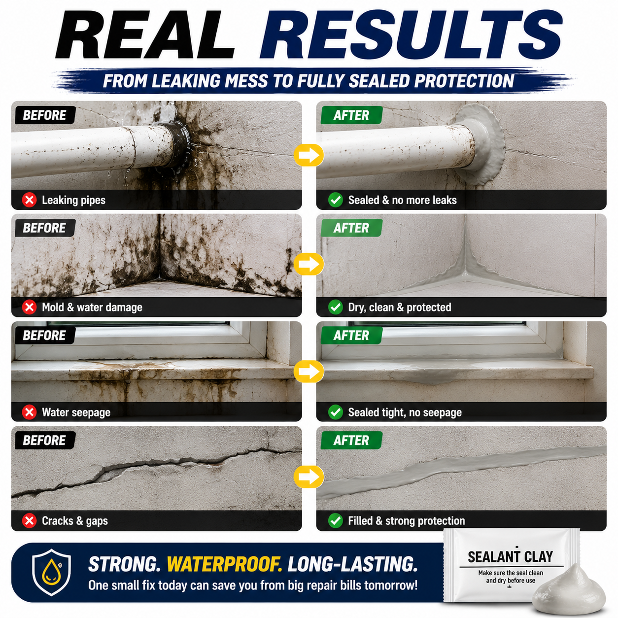 💧 Waterproof Sealing Putty – Fix Leaks, Cracks & Gaps in Minutes Without Tools(10Pcs)