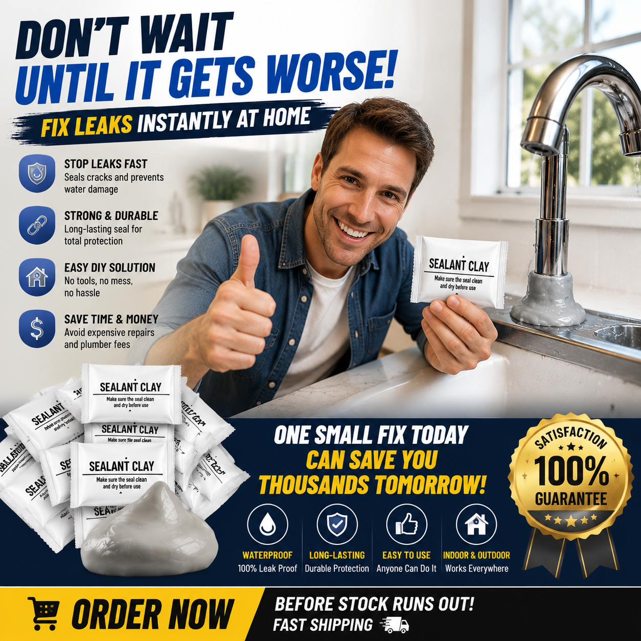 💧 Waterproof Sealing Putty – Fix Leaks, Cracks & Gaps in Minutes Without Tools(10Pcs)