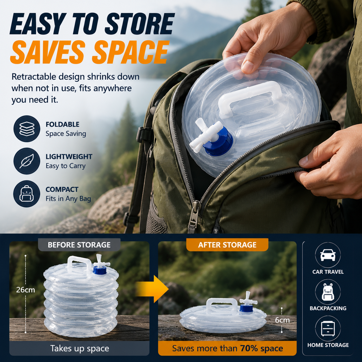 ⏰ Last Day Sale | 🏕️Foldable Camping Water Container  – 5L/10L/15L Portable Water Bucket
