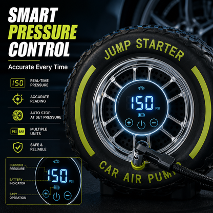🚗Inflate • Jump Start • Light • Go-4-in-1 Portable Tire Inflator & Jump Starter
