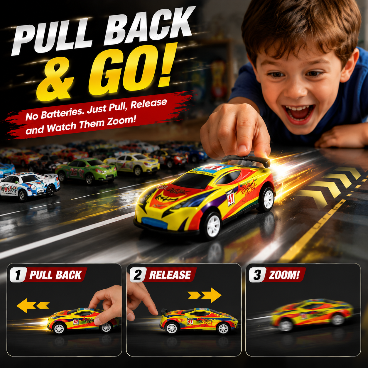 🚨 Last Day 50% OFF! 🚗 48PCS Pull-Back Alloy Racing Car Set | 4-Layer Garage Storage & Racing Track Play Mat 🎁