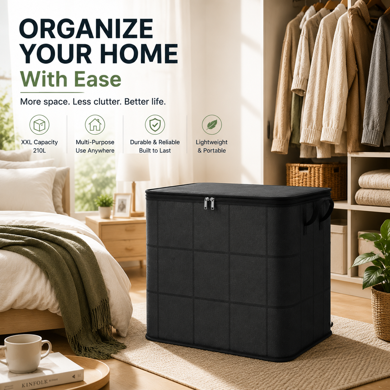 🔥 LAST DAY 50% OFF! 🏠 XXL 210L Storage Bag – Large Capacity Moving & Closet Organizer for Quilts, Bedding & Sweaters