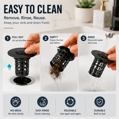 🚿 Smart Sink Drain Stopper With Hair Catcher Basket – No More Clogged Drains