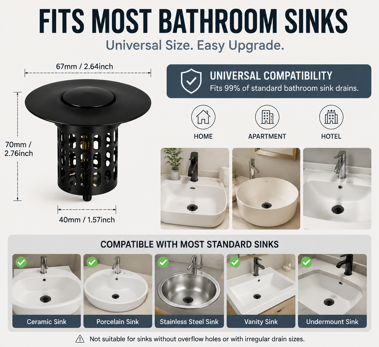🚿 Smart Sink Drain Stopper With Hair Catcher Basket – No More Clogged Drains