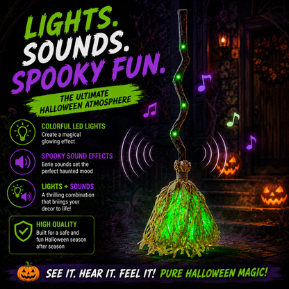 35" Animated Dancing Witch Broom – Motion Activated Halloween Decor