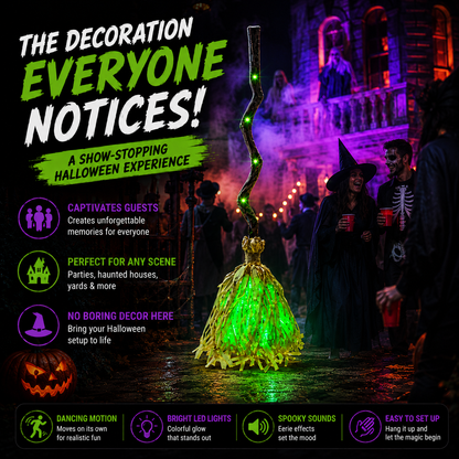 35" Animated Dancing Witch Broom – Motion Activated Halloween Decor