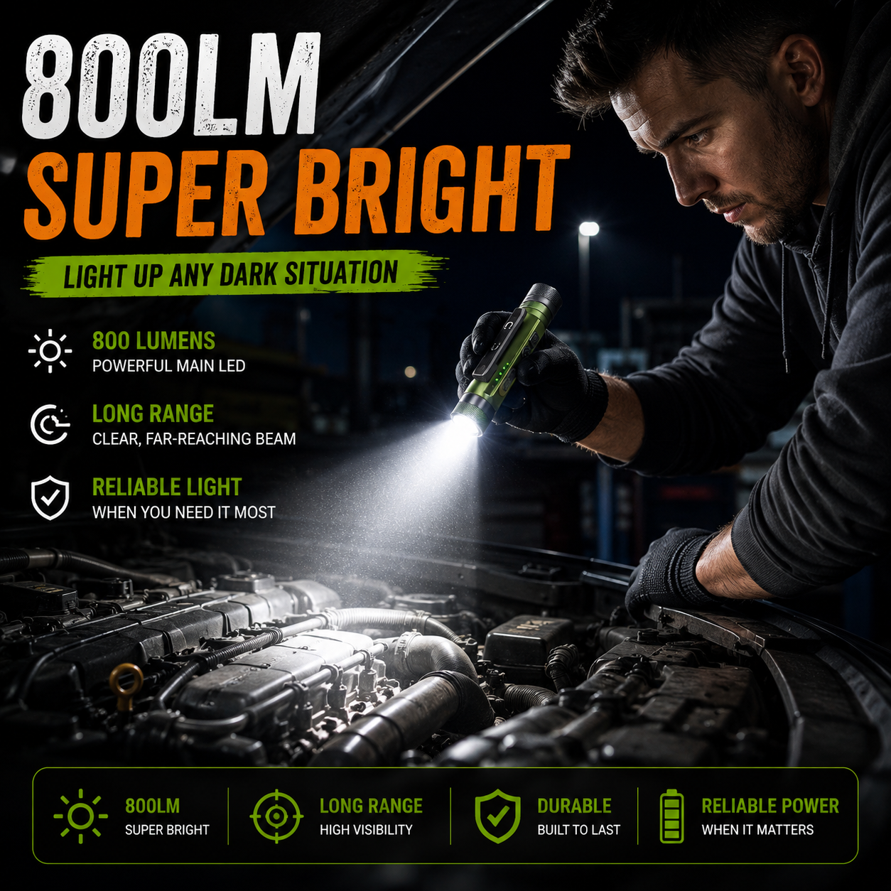 🚨11-in-1 Rechargeable EDC Flashlight – 800LM Magnetic Work Light with Laser