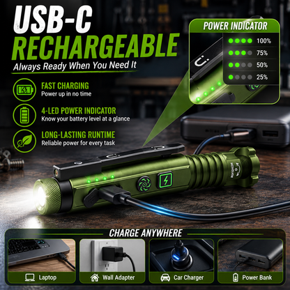 🚨11-in-1 Rechargeable EDC Flashlight – 800LM Magnetic Work Light with Laser