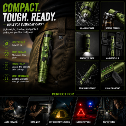 🚨11-in-1 Rechargeable EDC Flashlight – 800LM Magnetic Work Light with Laser
