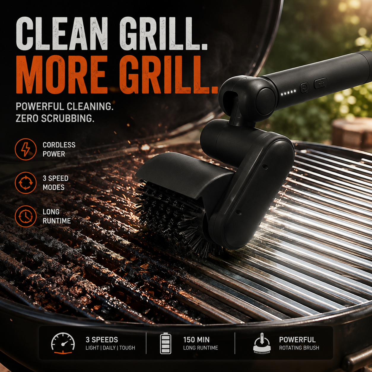 🔥 Cordless Electric Grill Cleaner Brush | 3 Speeds & 2 Brush Heads