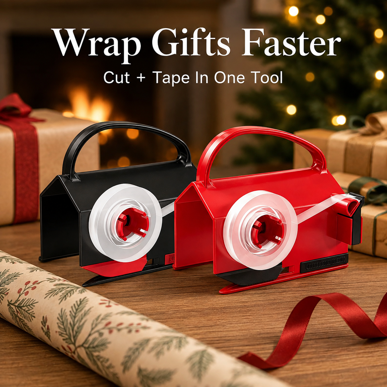 🎁✂️ 2-in-1 Wrapping Paper Cutter & Tape Dispenser – Faster Gift Wrapping Tool🎄