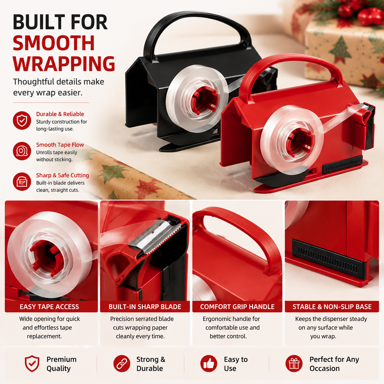🎁✂️ 2-in-1 Wrapping Paper Cutter & Tape Dispenser – Faster Gift Wrapping Tool🎄