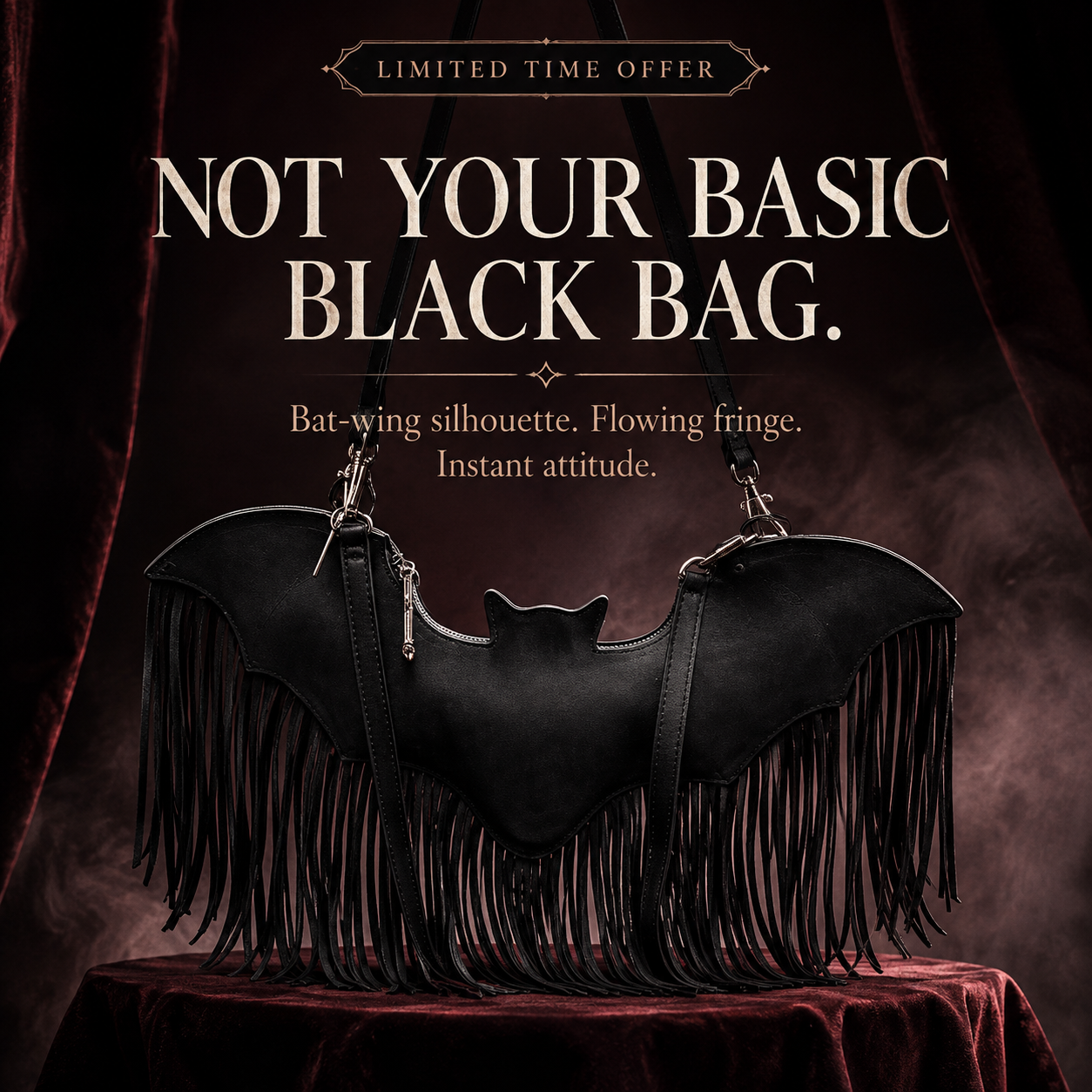 🦇 Bat Wing Fringe Shoulder Bag-Gothic Statement Purse✨