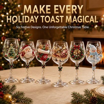 🍷3D Christmas Collectible Stemmed Glass – 6 Festive Designs