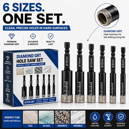 6 Pcs Diamond Drill Bits Set, 1/4 5/6 3/8 1/2 Inch Brazed Diamond Drill Bits for Precision Drilling in Tile Ceramic Glass Granite Marble Masonry