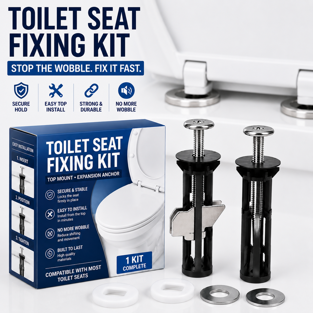 🔧Toilet Seat Fixing Kit – Stop Wobbling & Secure Your Seat