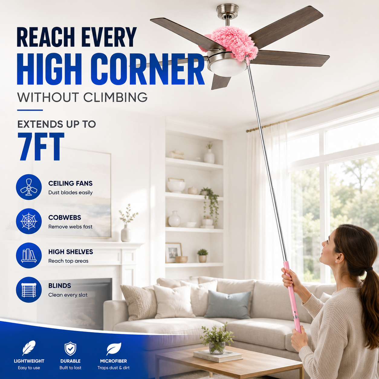 🌞7FT Extendable Microfiber Duster with Washable Flexible Head