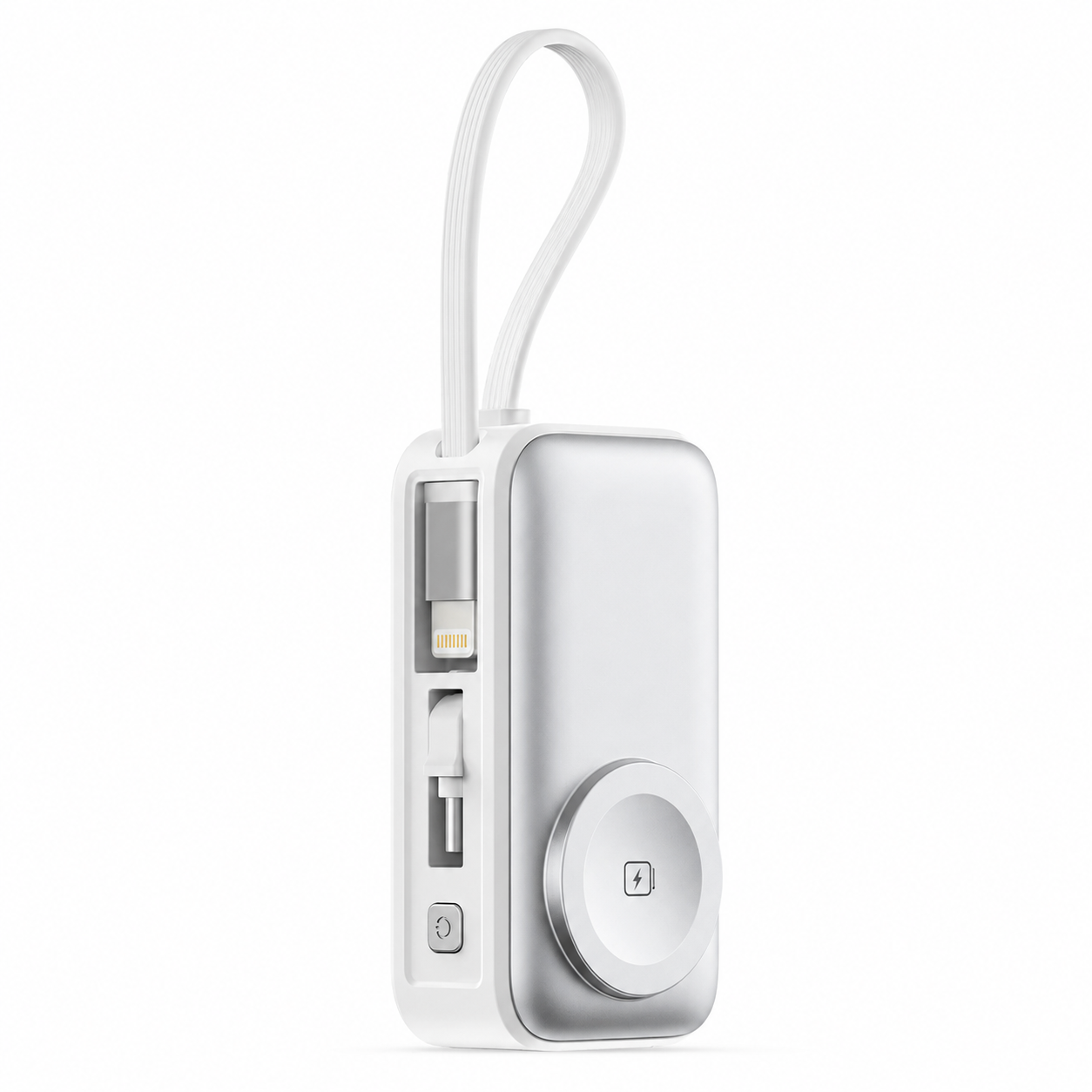 4-in-1 Folding Chargeable Portable Power Bank with Integrated Cable