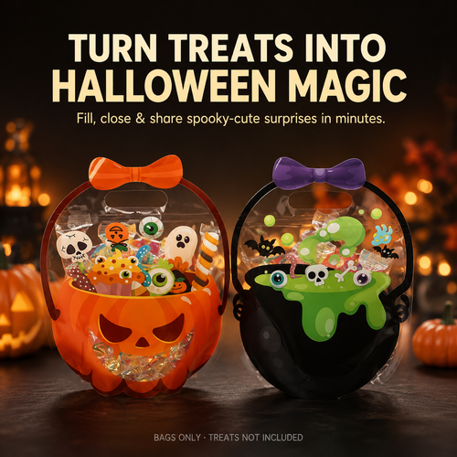 🎁 Halloween Cauldron Treat Bags – Clear Fillable Party Favor Bags