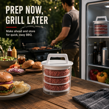 🥩🧊 Stackable Burger Patty Maker & Freezer Storage Container – Shape, Stack & Store Homemade Patties
