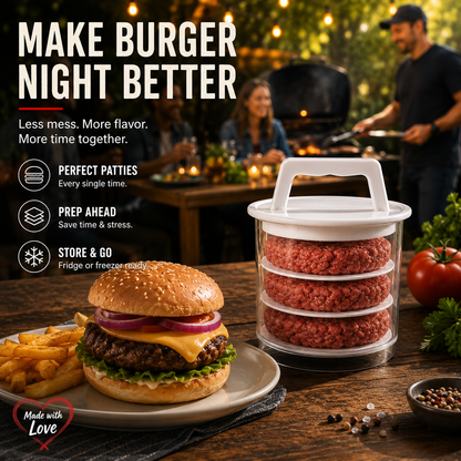 🥩🧊 Stackable Burger Patty Maker & Freezer Storage Container – Shape, Stack & Store Homemade Patties