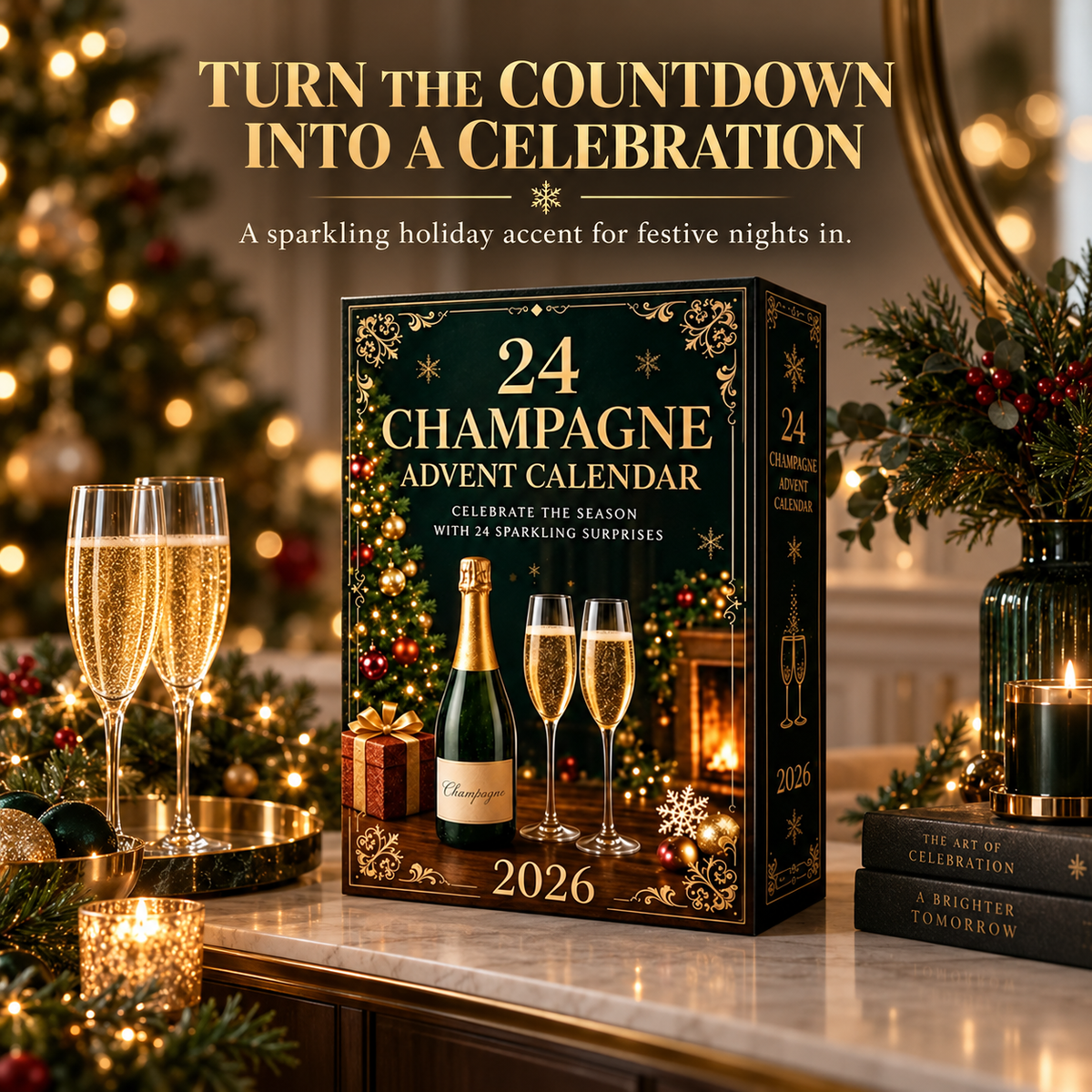 Champagne Advent Calendar holiday scene